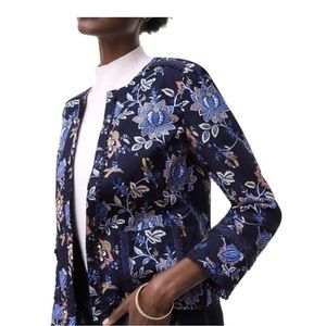 LOFT Suits & Separates navy blue and orange floral print cotton blend blazer